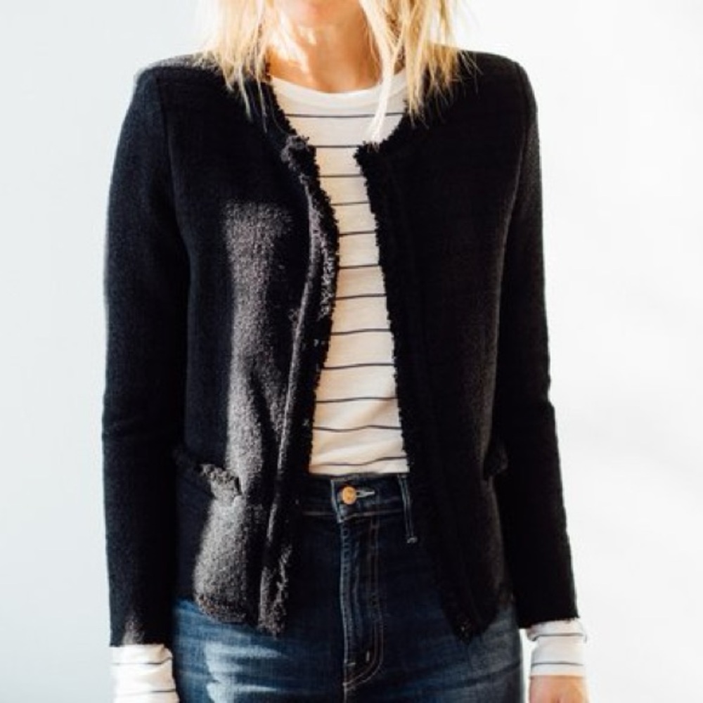 Iro Wondrous Black Cotton Blend Tweed Structured Distressed Jacket EUC Size 36/4